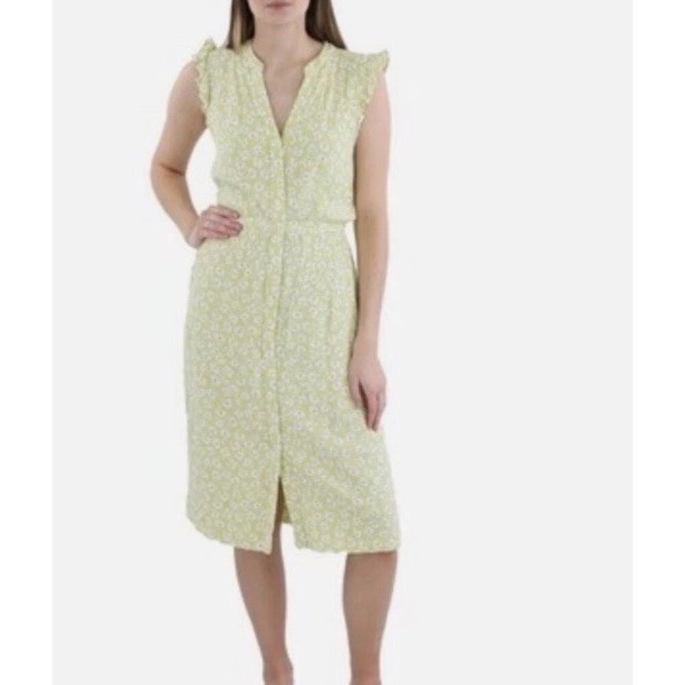 Ann Taylor Women’s Baby Green Ruffled Midi‎ Belted Shirt Dress Size 4 Preppy